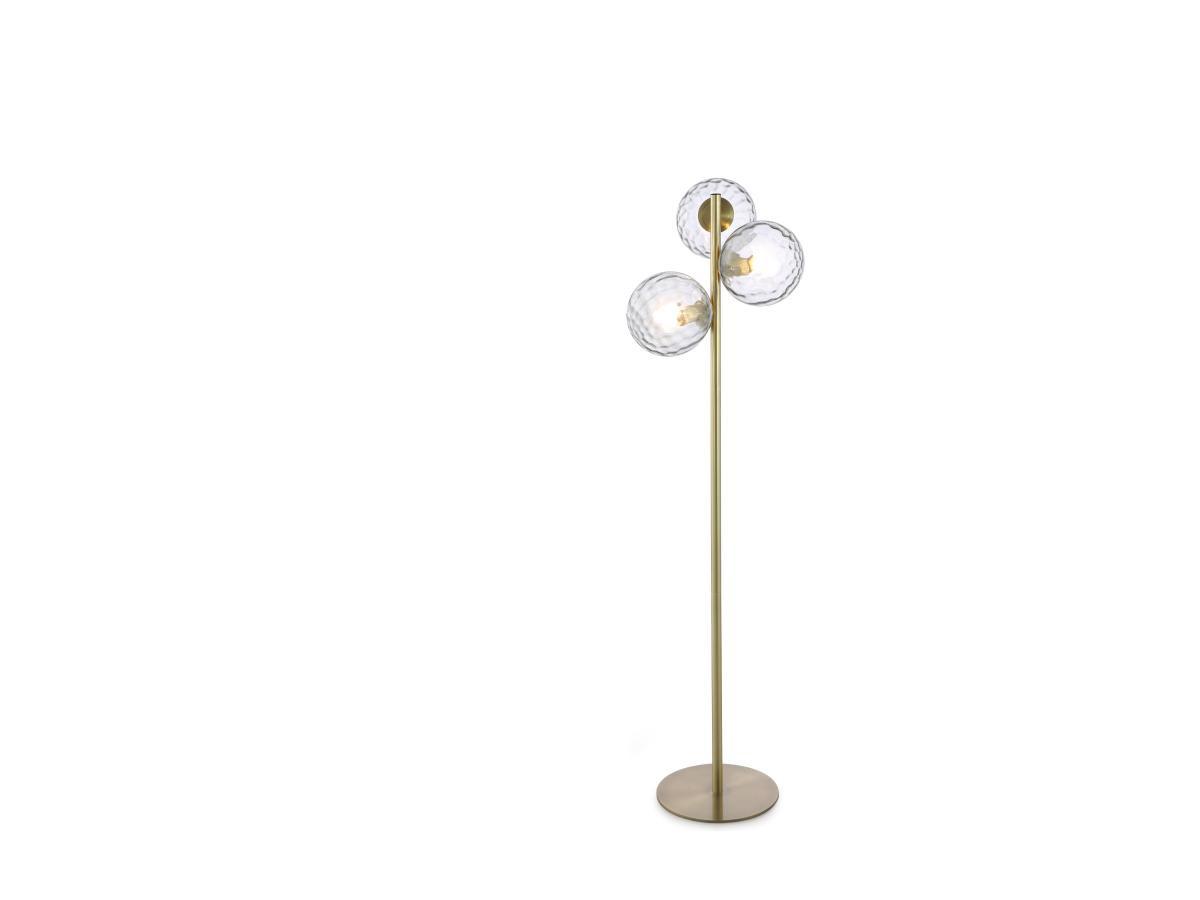 Vente-unique  Lampadaire en métal et verre fumé - 3 globes - L. 30 x P. 40 x H. 150 cm - Doré - SUSANNE 