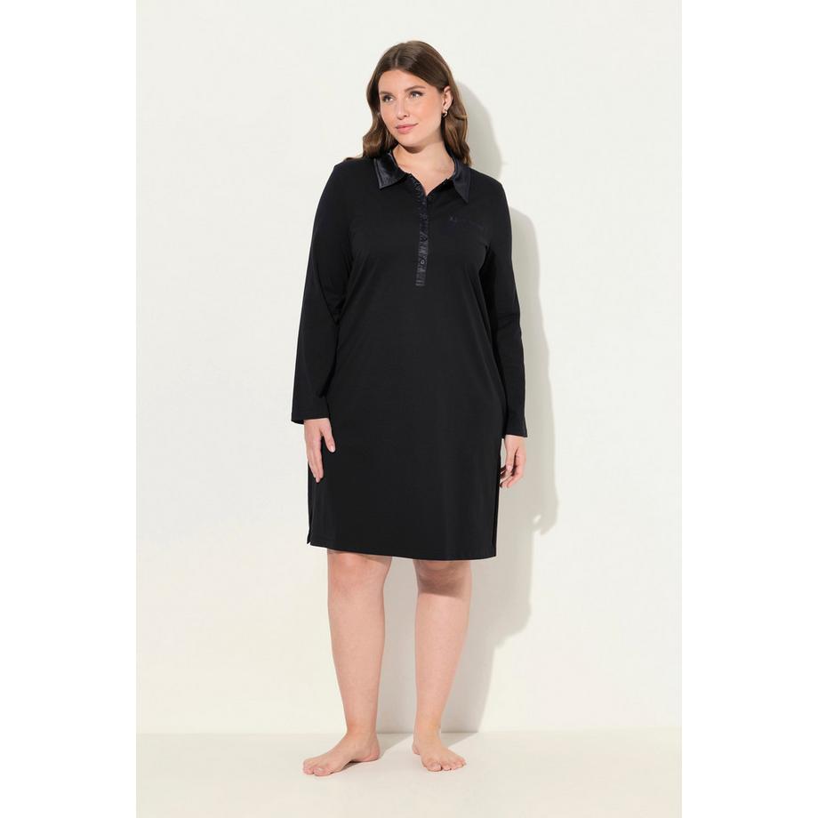 Ulla Popken Chemise de nuit Col Détails en satin Manches longues  