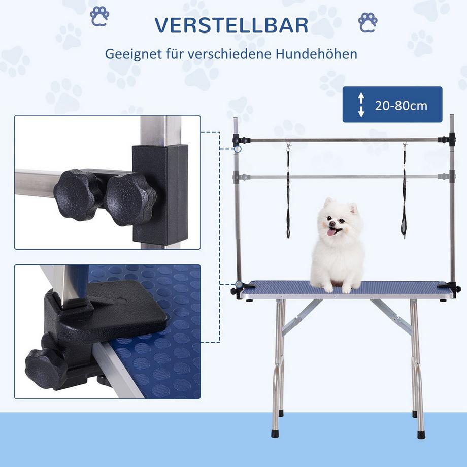 Northio  Pflegetisch Höhenverstellbar Unterkorb Klappbar Hunde Edelstahl Blau 107X60X170Cm 
