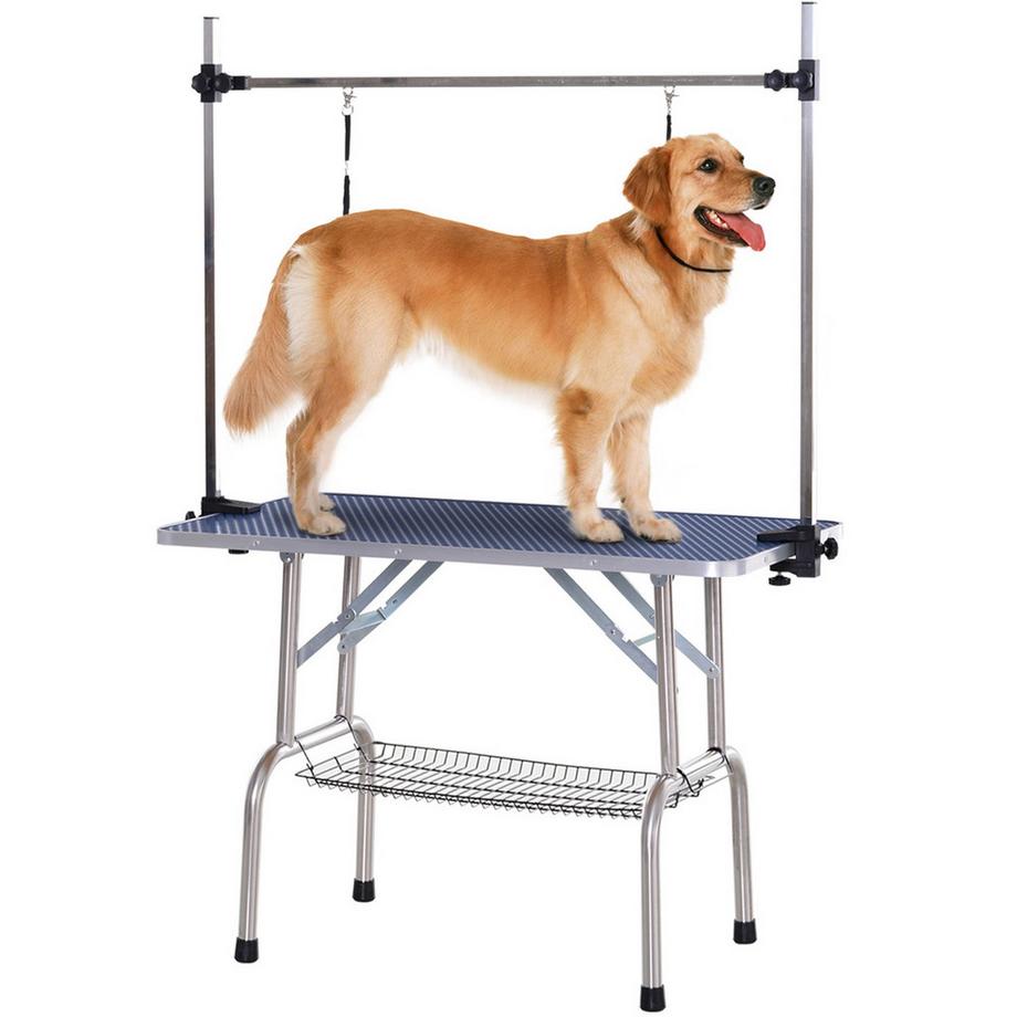 Northio  Pflegetisch Höhenverstellbar Unterkorb Klappbar Hunde Edelstahl Blau 107X60X170Cm 