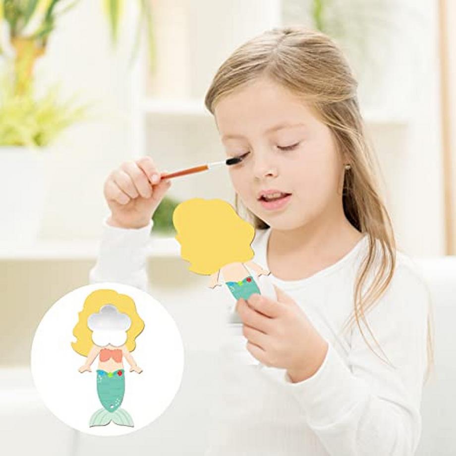 Activity-board  Artisanat de sirène, 23 pièces bricolage miroir en bois pour enfants, miroir en bois pour enfants, peinture 