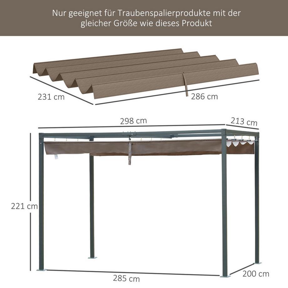 Northio Tetto sostitutivo per pergola da 2,85 x 2 m, tettoia ondulata retrattile idrorepellente con fori per il drenaggio della pioggia, protezione UV 30+, copertura ombreggiante resistente all'inverno per giardino, balcone, terrazza, caffè  