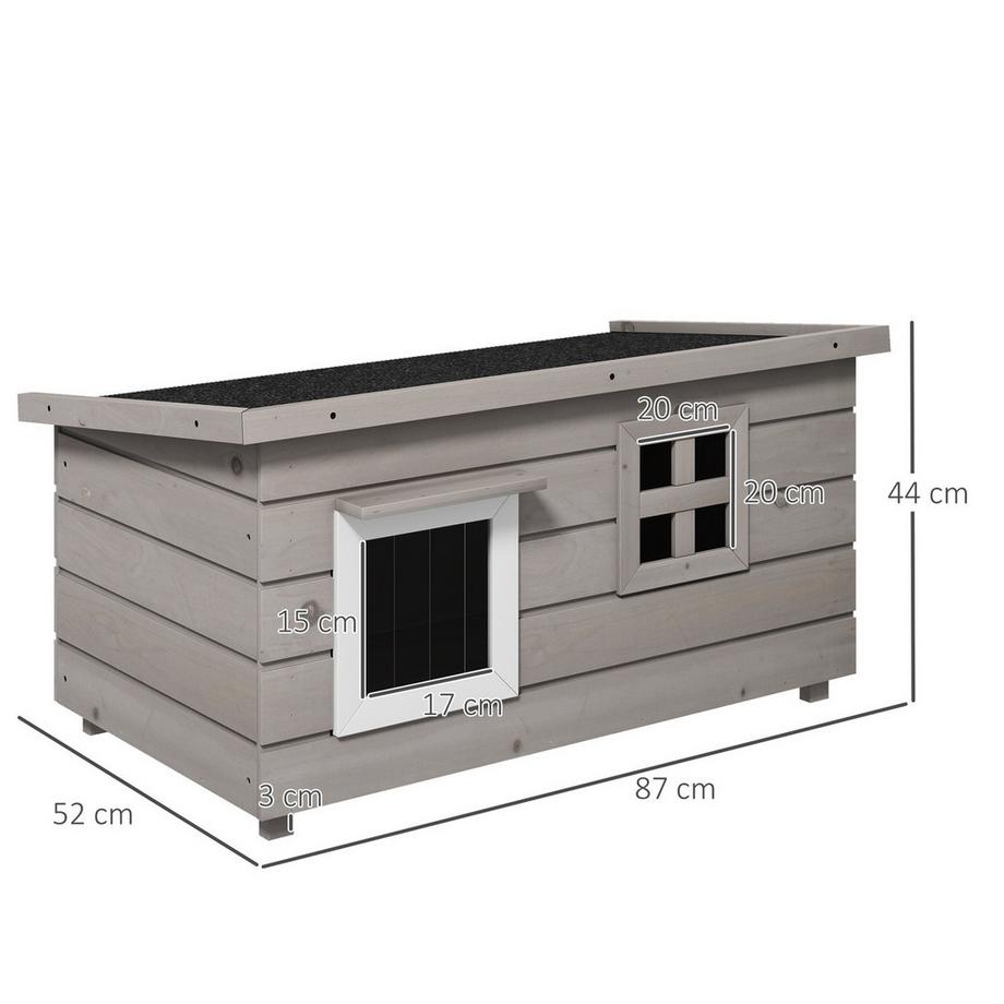 Northio  Katzenhaus Katzenhütte Mit Asphaltdach Katzenhöhle Kleintierhaus Mit Fenster Outdoor Winterfest Tannenholz Grau Schwarz 87 X 52 X 48 Cm 