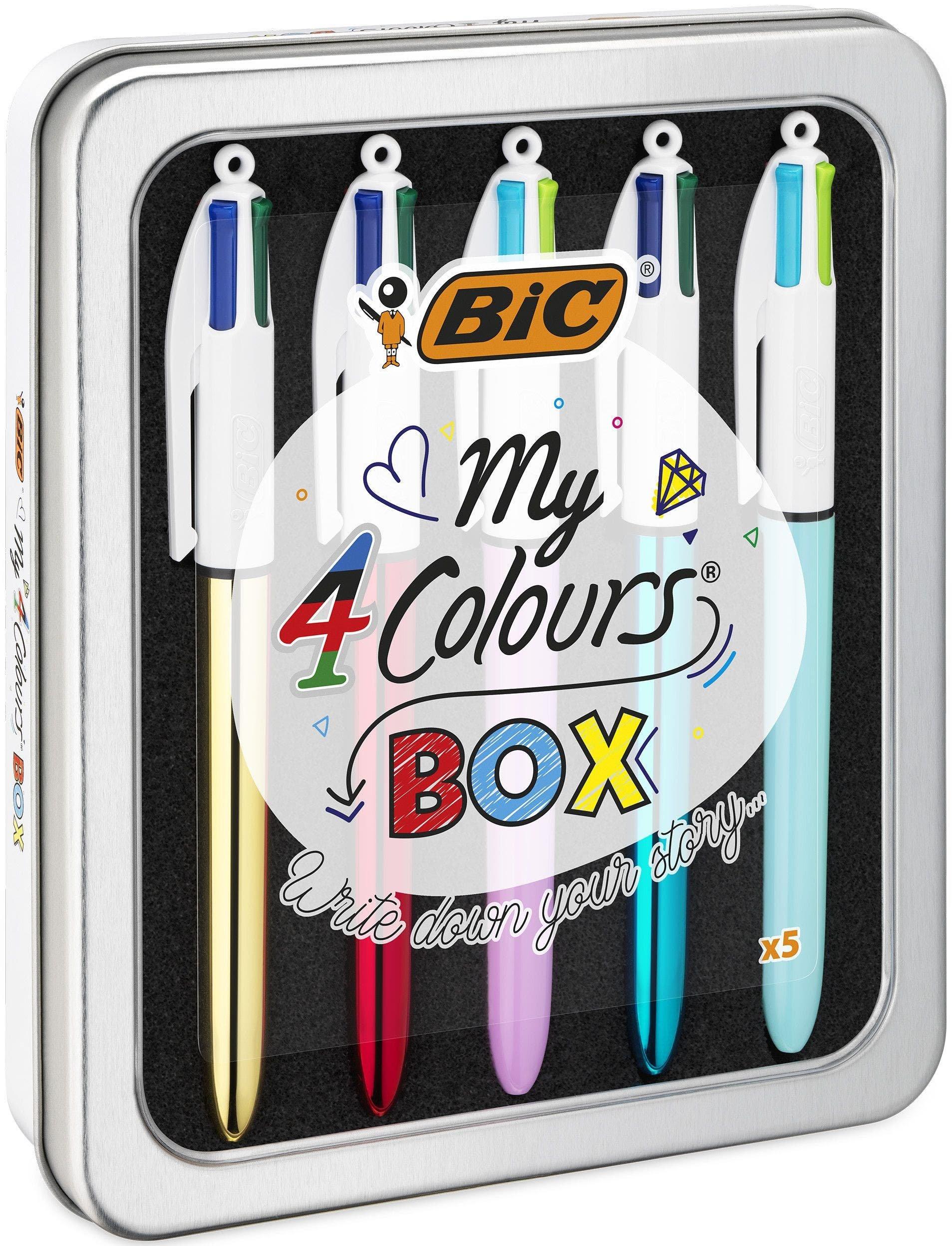 BiC  BIC 4 My Colours Box Multicolore Stylo à bille rétractable avec clip 5 pièce(s) 