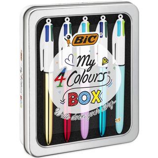 BiC  BIC 4 My Colours Box Multicolore Stylo à bille rétractable avec clip 5 pièce(s) 
