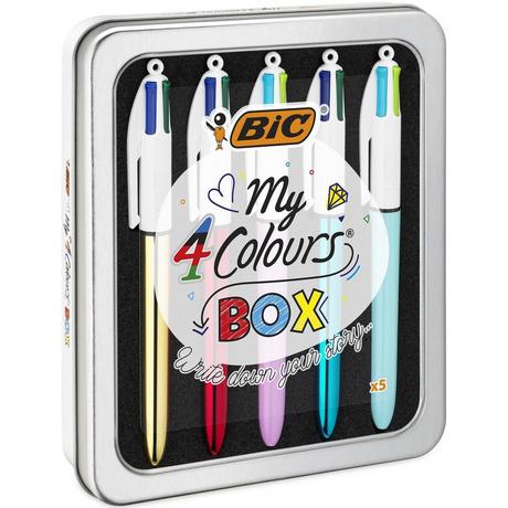 BiC  BIC 4 My Colours Box Multicolore Stylo à bille rétractable avec clip 5 pièce(s) 