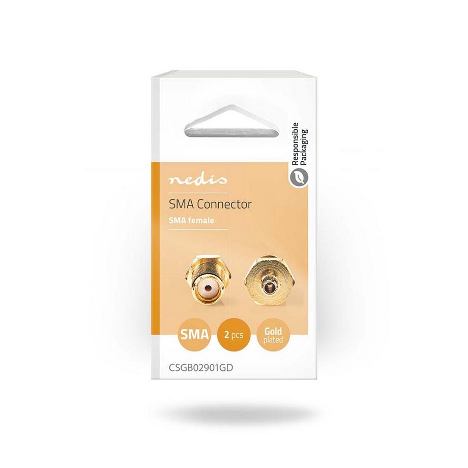 Nedis  SMA-Stecker | Gerade | Buchse | Vergoldet | 50 Ohm | Crimp | Kabeleingang Durchmesser: 2,55 mm | Metall | Gold | 2 Stück. | Box 