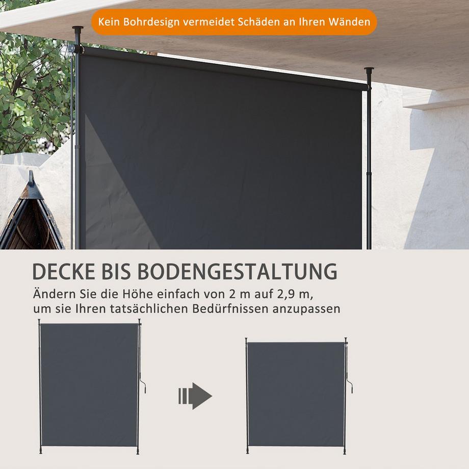 Northio Senkrechtmarkise 200 x 292 cm vertikal einziehbar mit verstellbarem Sonnenschutz aus Aluminium für Terrasse & Balkon  