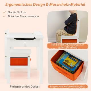 Northix Kindertisch + Stuhl aus Massivholz mit Klappbarer Tischplatte & Schublade & Haken Weiß  