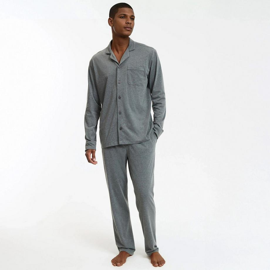 Pyjama long col chemise en jersey