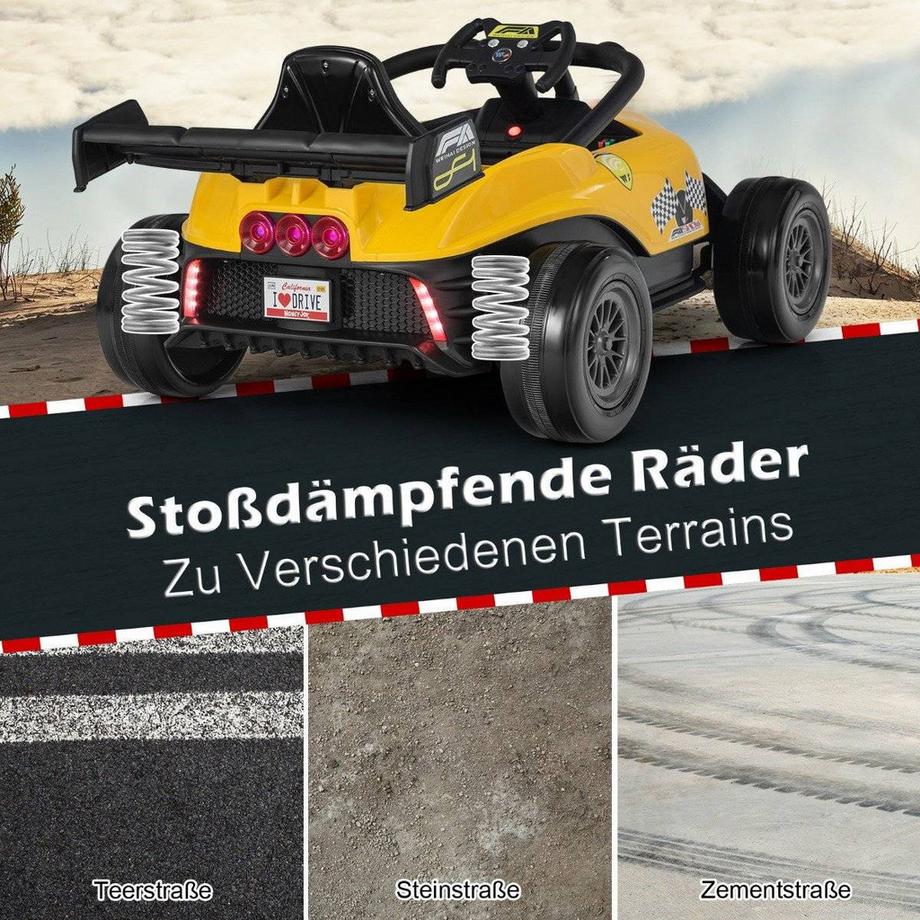 Northio  Kleinkind-Elektroauto 12-V-Kinderauto Elektrisches Rennauto für Kleinkinder mit Fernbedienung Gelb 