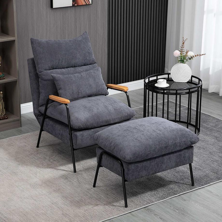 Northio Fauteuil De Relaxation À Oreilles Avec Tabouret, Fauteuil Tv Avec Dossier Inclinable, Coussin, Chaise Rembourrée, Fauteuil Tv, Gris, 68 X 91,5 X 88 Cm  