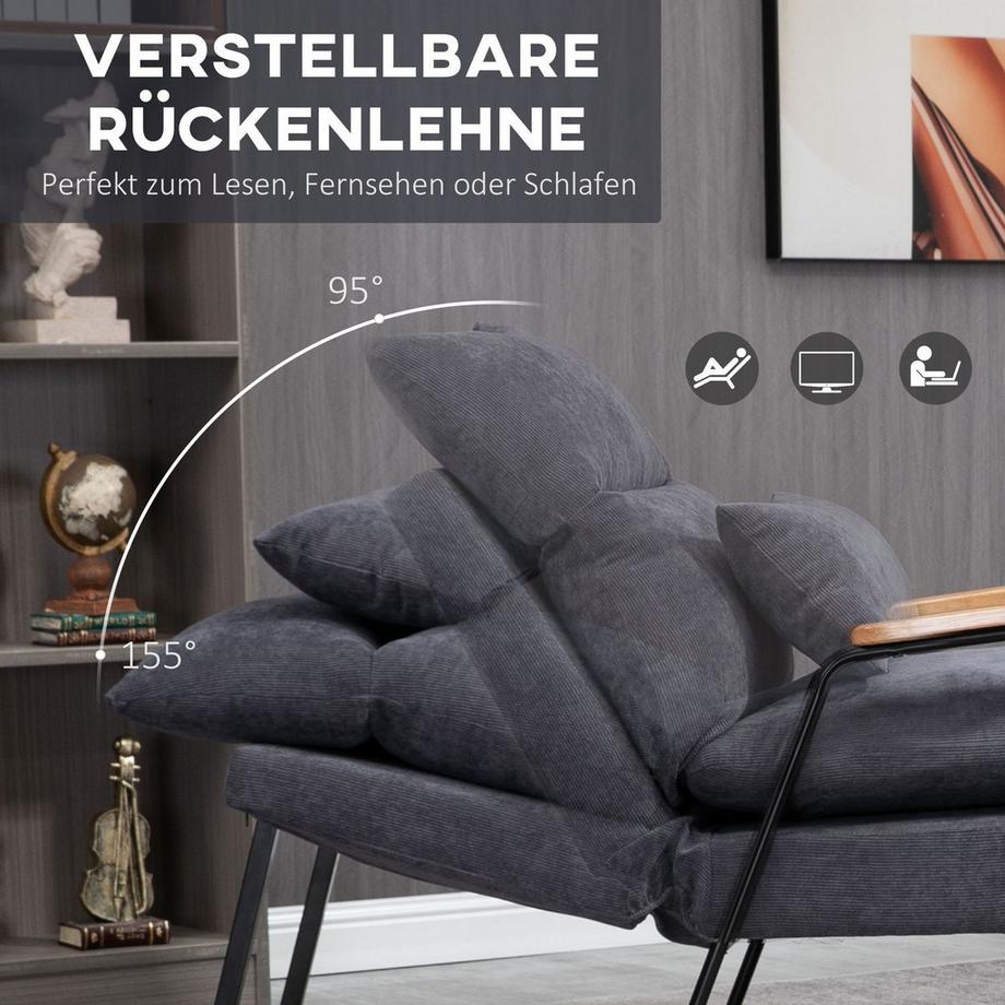 Northio Fauteuil De Relaxation À Oreilles Avec Tabouret, Fauteuil Tv Avec Dossier Inclinable, Coussin, Chaise Rembourrée, Fauteuil Tv, Gris, 68 X 91,5 X 88 Cm  