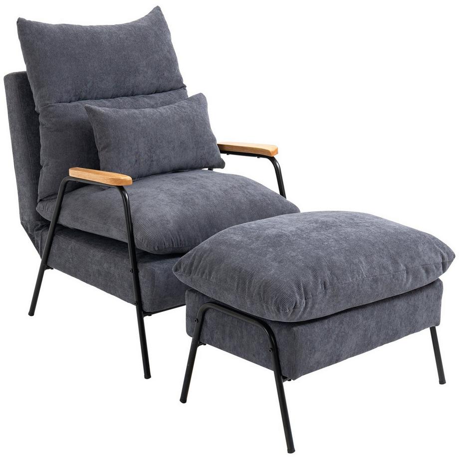 Northio Fauteuil De Relaxation À Oreilles Avec Tabouret, Fauteuil Tv Avec Dossier Inclinable, Coussin, Chaise Rembourrée, Fauteuil Tv, Gris, 68 X 91,5 X 88 Cm  