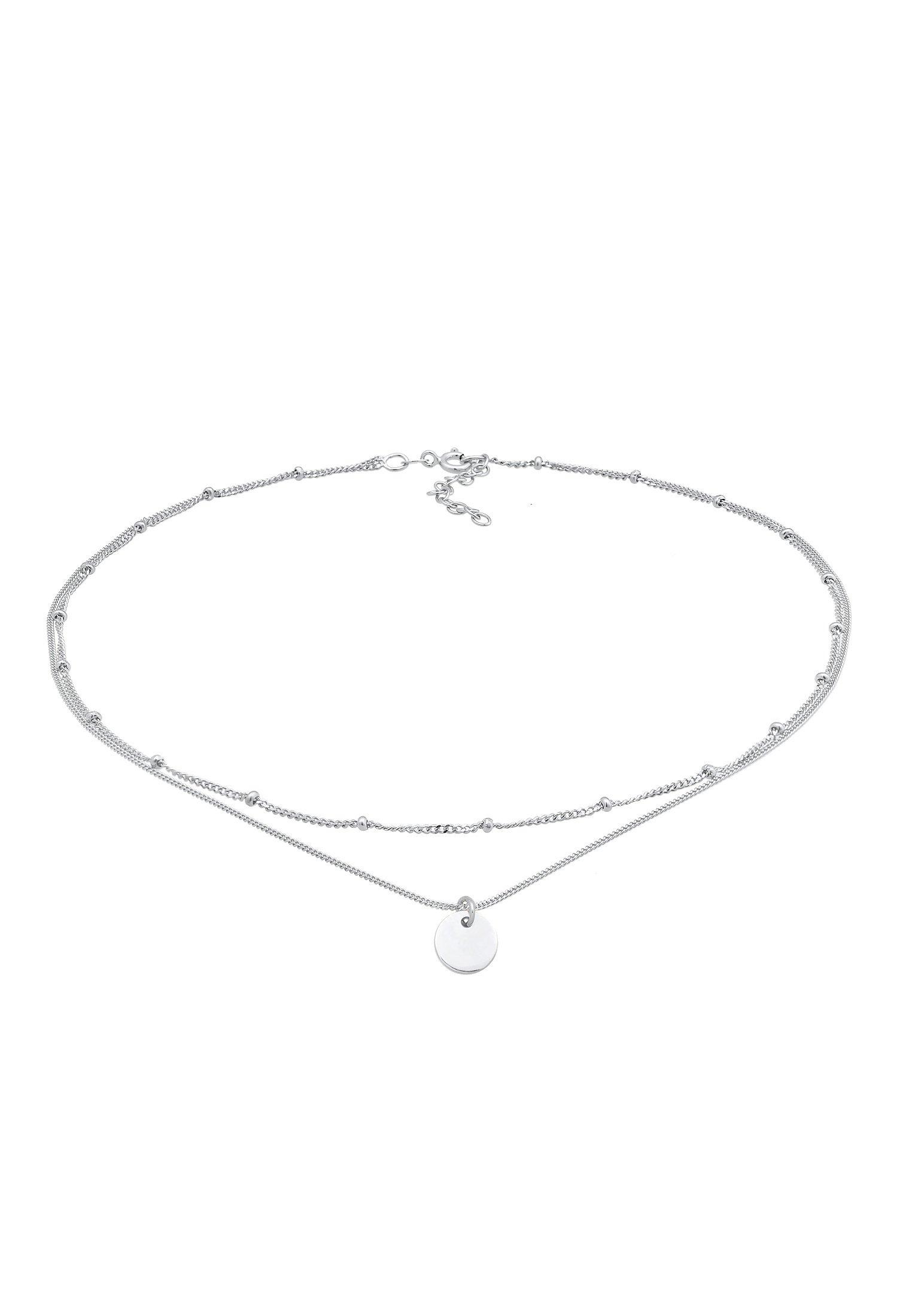 Image of Halskette Choker Layer Kugelkette Plättchen 925 Silber Unisex Silber 36cm