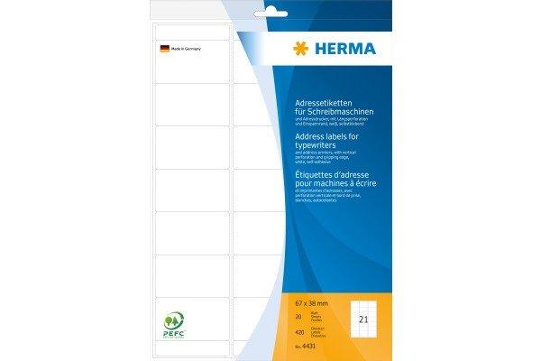 HERMA HERMA Adressetiketten 67×38mm 4431 weiss 420 Stück  