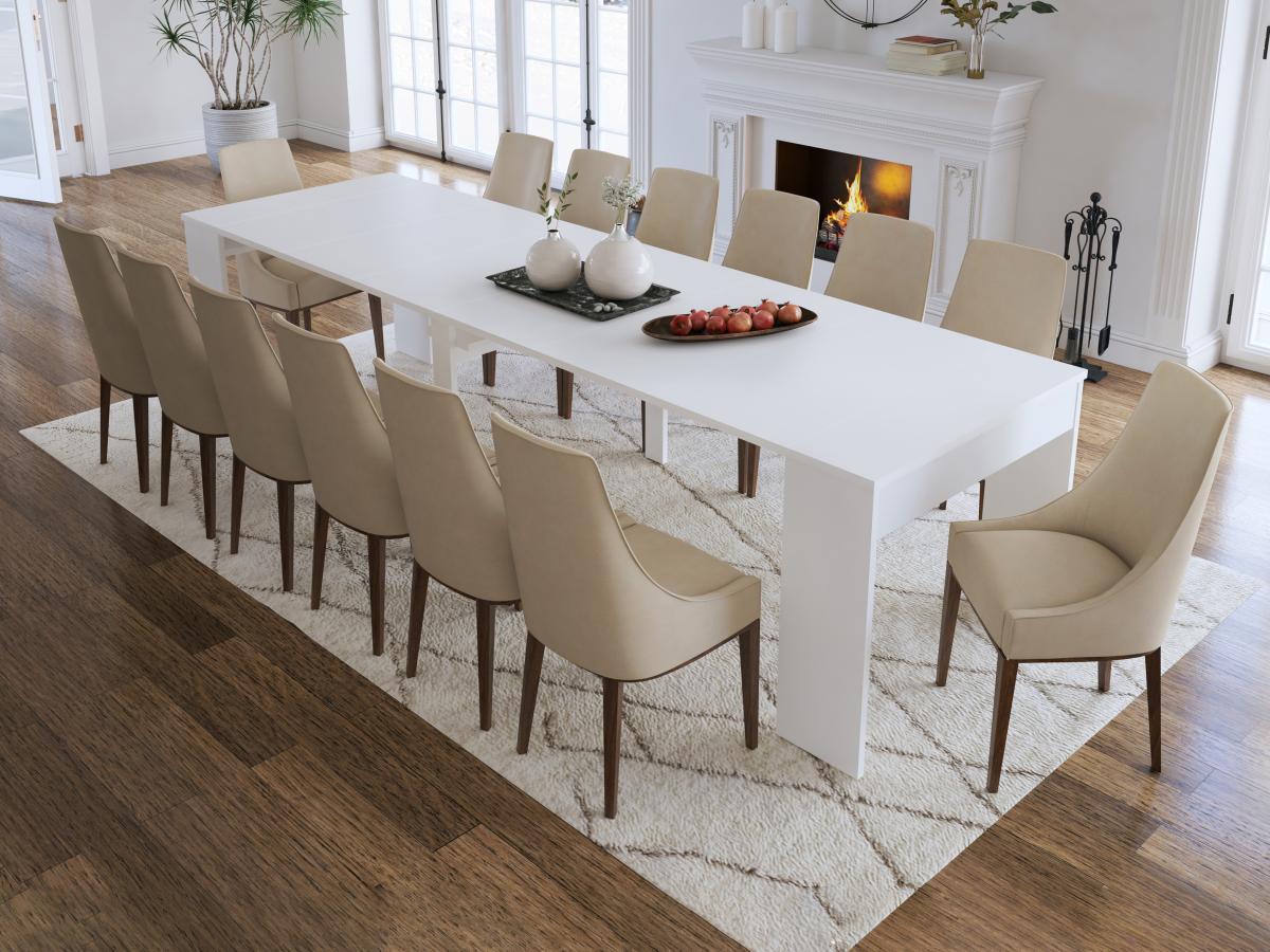 Vente-unique Consolle tavolo allungabile 12 coperti 6 prolunghe Bianco - ONEGA  