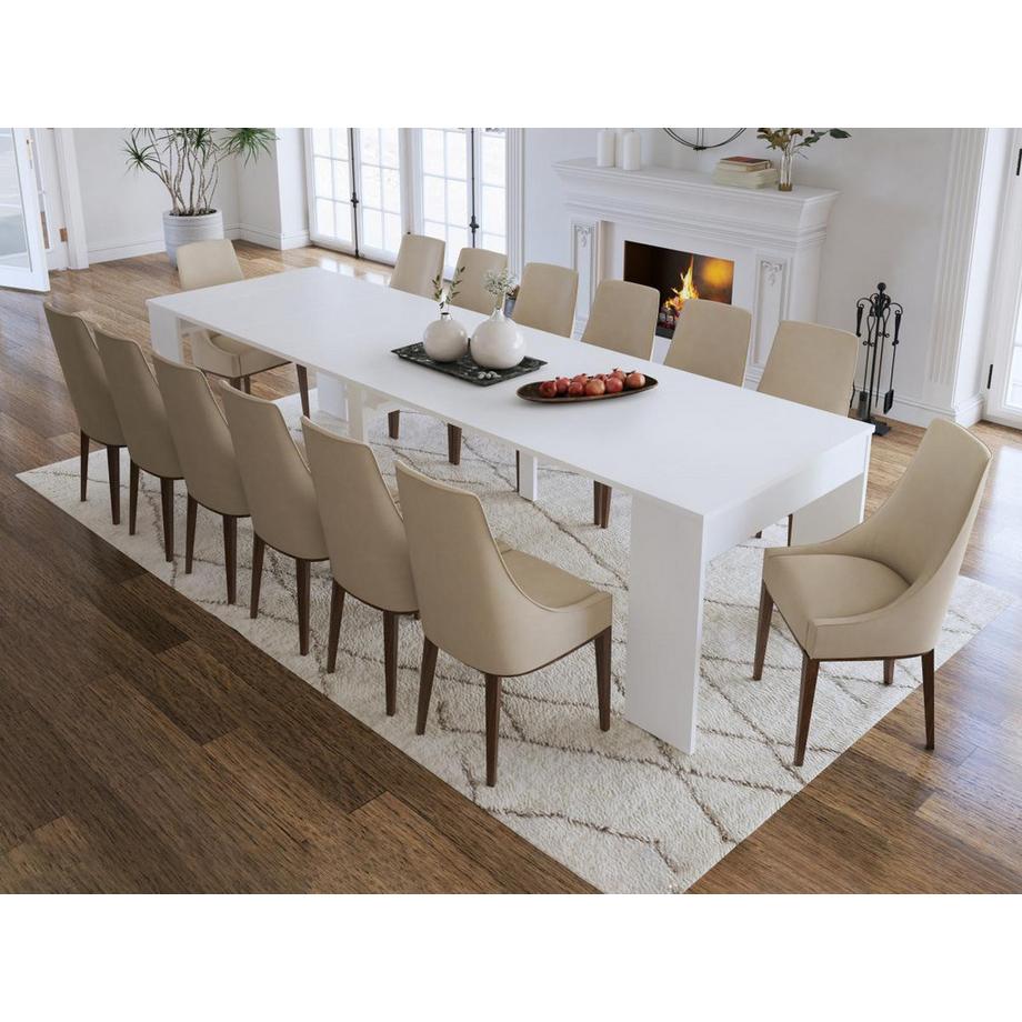 Vente-unique Console table extensible 12 couverts - 6 rallonges - Blanc - ONEGA  