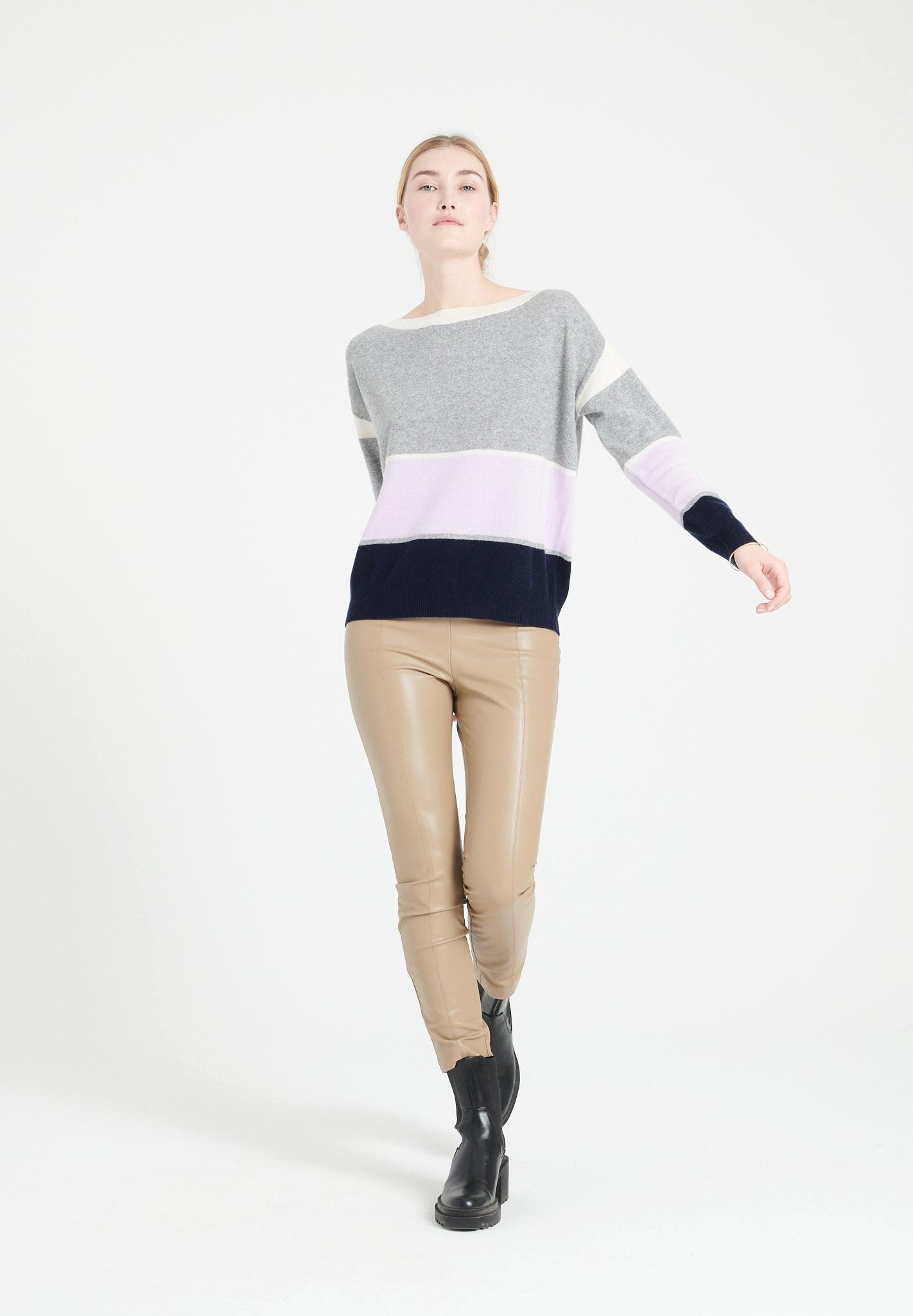 Studio Cashmere8  MIA 15 Bootneck-Pullover mit gestreiften Maschen - 100% Kaschmir 