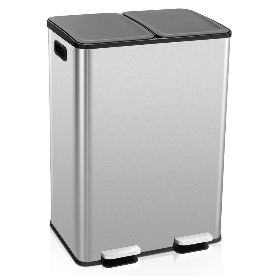 Northix  Poubelle 2 x 30L avec 2 compartiments & couvercle à fermeture douce & 2 compartiments désodorisants argent 