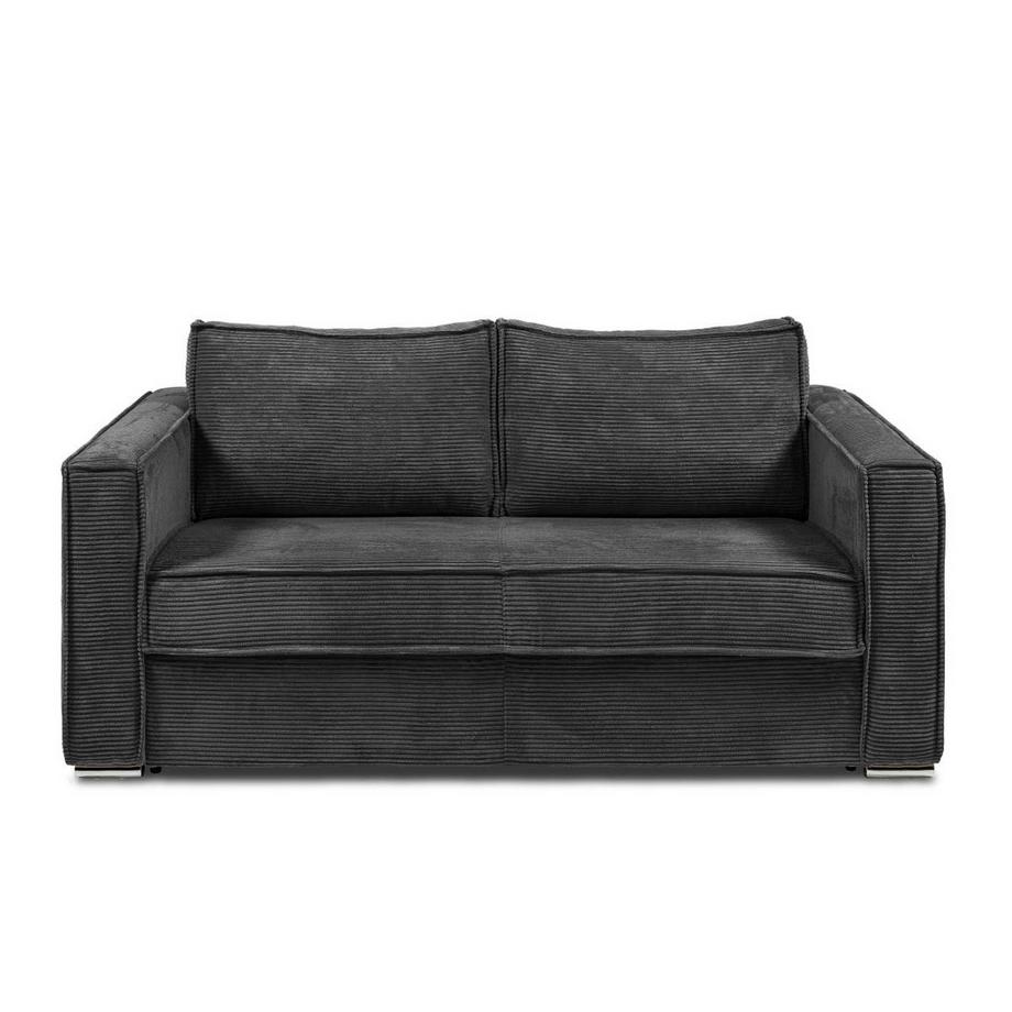 Vente-unique Canapé 3 places convertible express en velours côtelé gris anthracite - Couchage 140 cm - Matelas 18 cm LORETO  