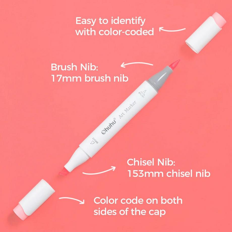 Ohuhu  Honolulu Kunstmarker (alkoholbasis, doppelseitig) - 320 Farben 