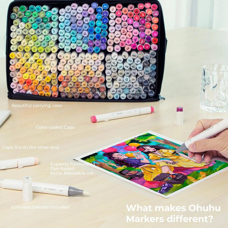 Ohuhu  Honolulu Kunstmarker (alkoholbasis, doppelseitig) - 320 Farben 