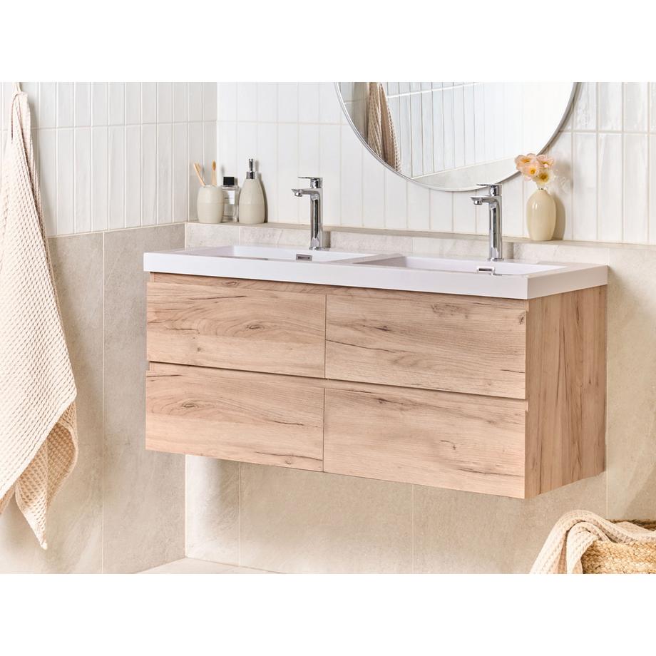 Beliani Wandmontierter Waschtischunterschrank mit Doppelwaschbecken aus MDF-Platte Modern RANCO  