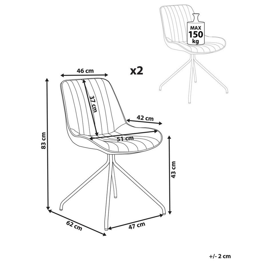 Beliani Lot de 2 chaises de salle à manger en Velours Rétro NAVASOTA  