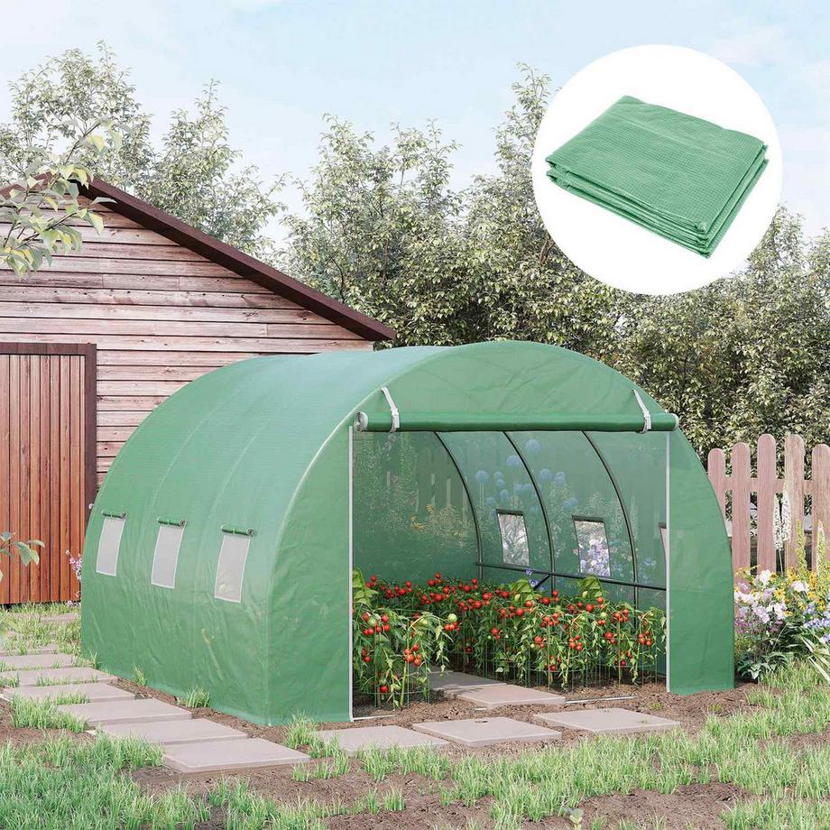Northio Telo di ricambio per tunnel per serra da giardino 9 m², dimensioni del telone 3 L x 3 L x 2 A m PE Anti-UV Impermeabile 6 finestre + Porta con cerniera arrotolabile Verde  