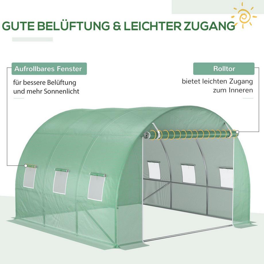 Northio Telo di ricambio per tunnel per serra da giardino 9 m², dimensioni del telone 3 L x 3 L x 2 A m PE Anti-UV Impermeabile 6 finestre + Porta con cerniera arrotolabile Verde  