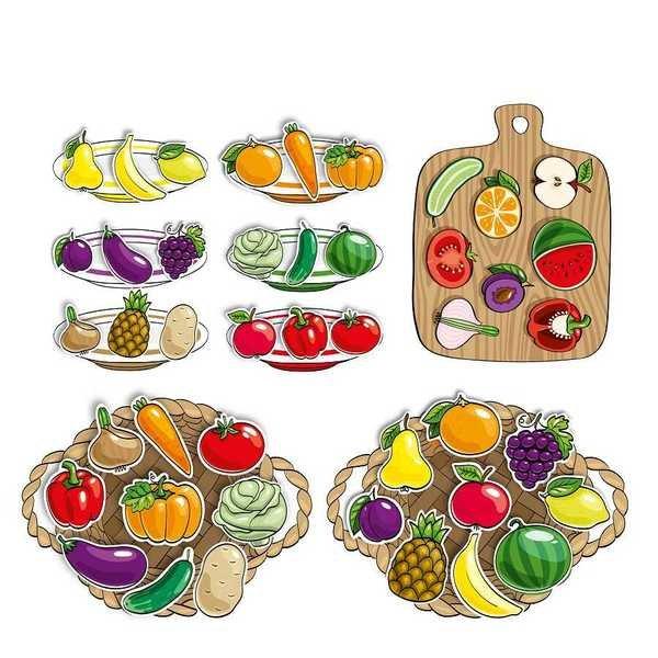 Montessori  Lernspiel für Kinder, Plastikkarten mit Klettverschluss -Früchte und Gemüse 