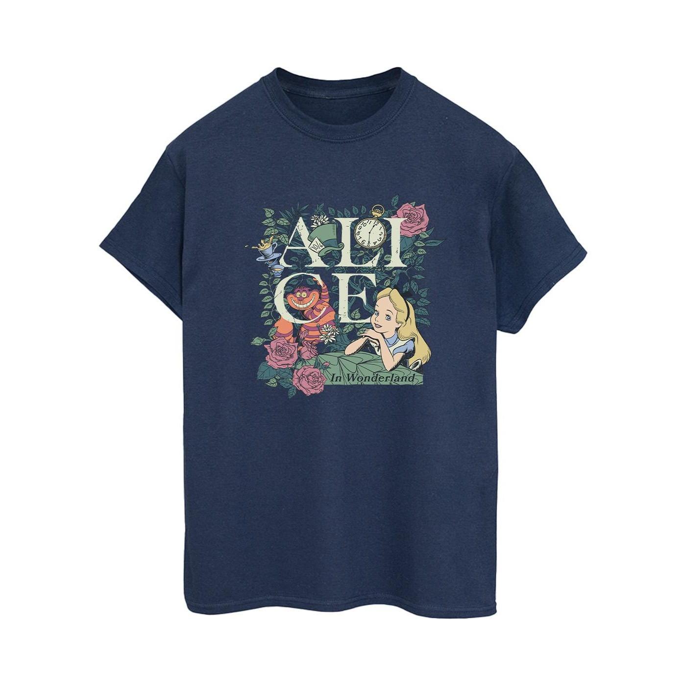 Image of Alice In Wonderland Leafy Garden Tshirt Damen Marine 5XL