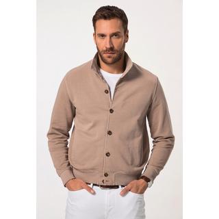 JP1880  Veste en molleton esprit vintage. Col montant et patte de boutonnage gris brun 