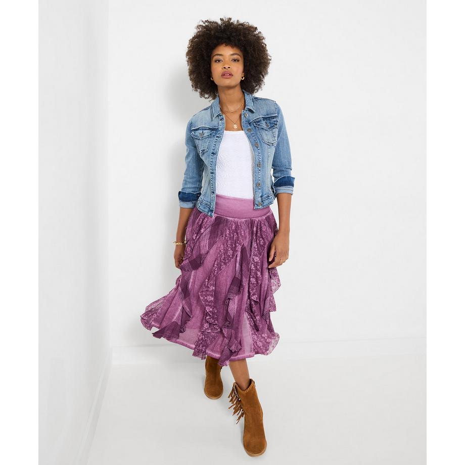 Midirock mit Rüschen und fließendem Fall