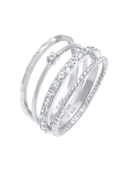 Image of Ring Kristalle Stapelring Gedreht 4er Set Damen Silber 54mm