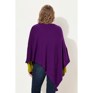 Ulla Popken  Poncho en maille, finition en pointe, pompon, col en V, sans manches 