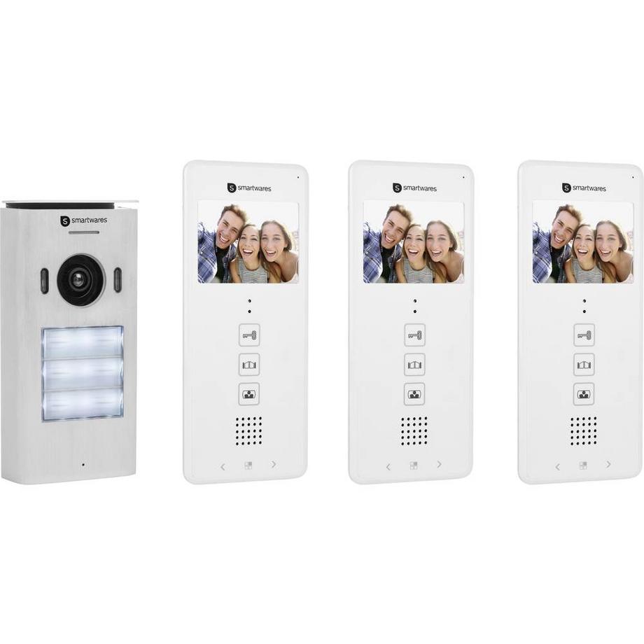Smartwares  Video-Türsprechanlage 2-Draht Komplett-Set 3 Familienhaus Weiß 