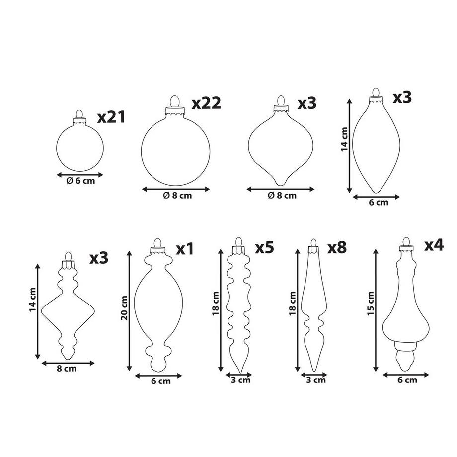 Beliani Weihnachtskugel 70er Set aus Glas Glamourös FLICKER  