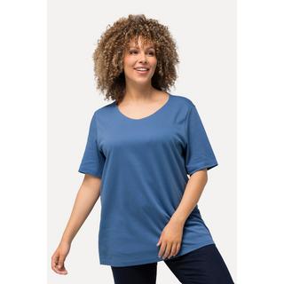 Ulla Popken  T-shirt doublé sur le devant, col rond et manches courtes - coupe Slim Fit 