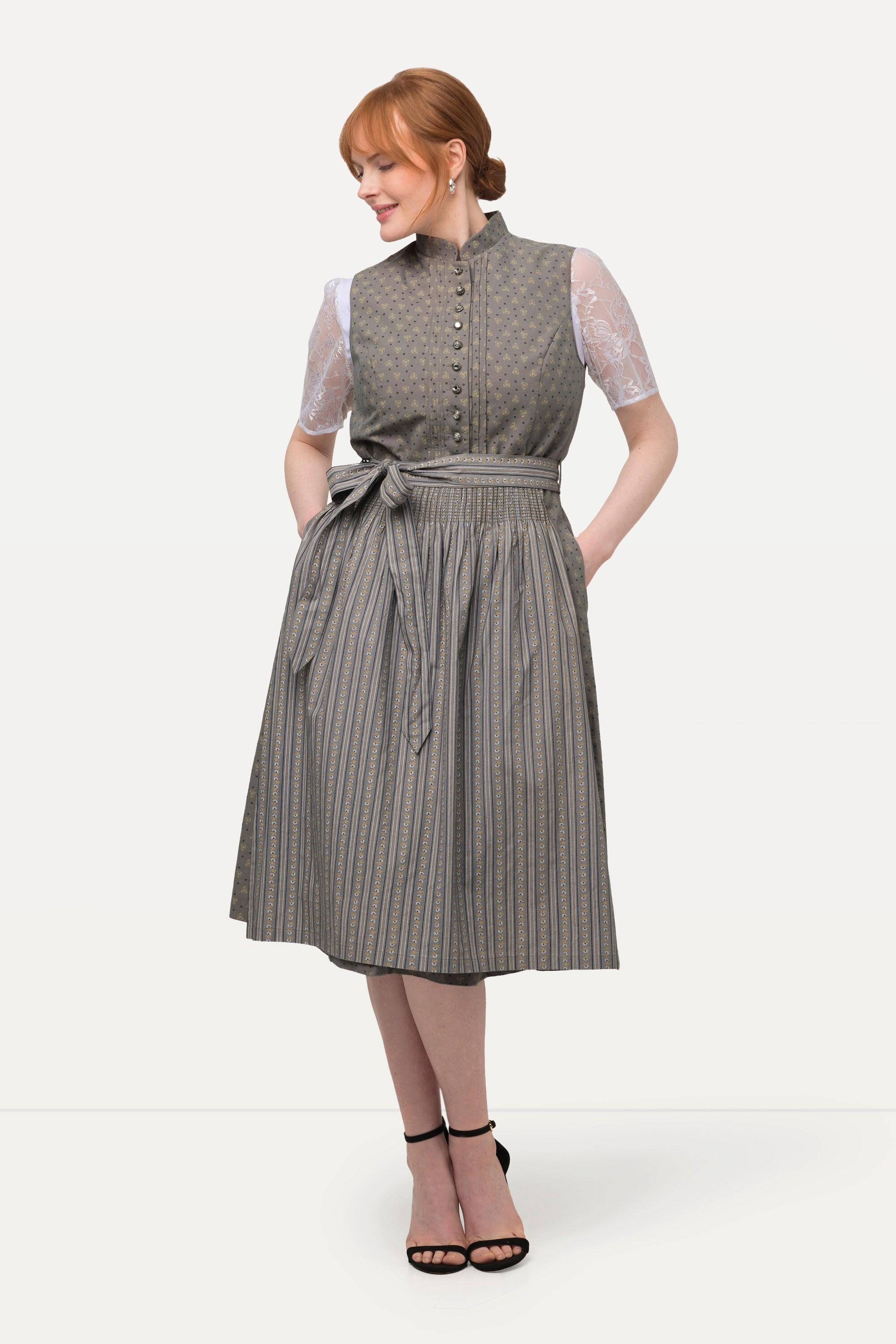 Ulla Popken Abito tradizionale Dirndl smanicato nervature bottoni decorativi collo alto  