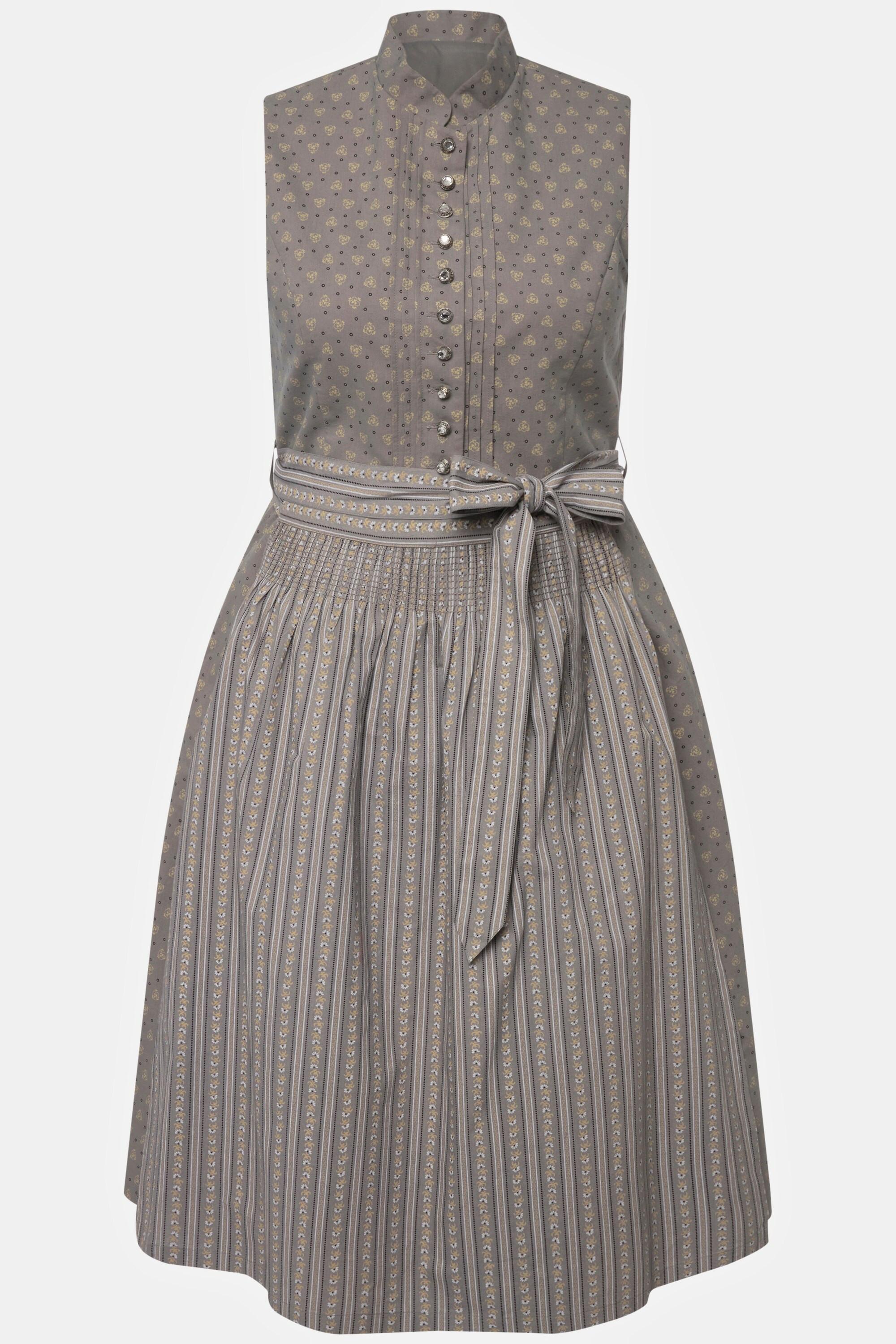 Ulla Popken Abito tradizionale Dirndl smanicato nervature bottoni decorativi collo alto  