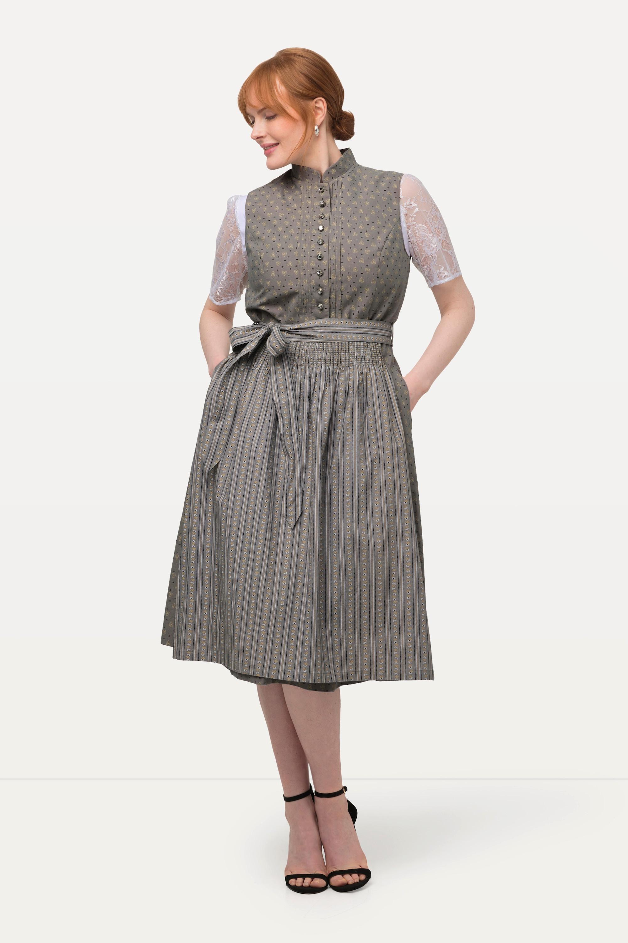 Ulla Popken Abito tradizionale Dirndl smanicato nervature bottoni decorativi collo alto  