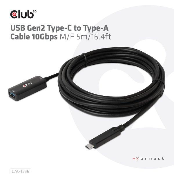 Image of USB Gen2 Type-C to Type-A Cable 10Gbps M/F 5m/16.4ft