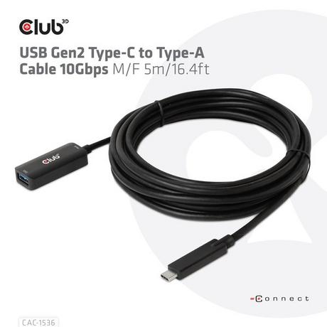 Club3D  CAC-1536 cavo USB 5 m USB 3.2 Gen 2 (3.1 Gen 2) USB C USB A Nero 