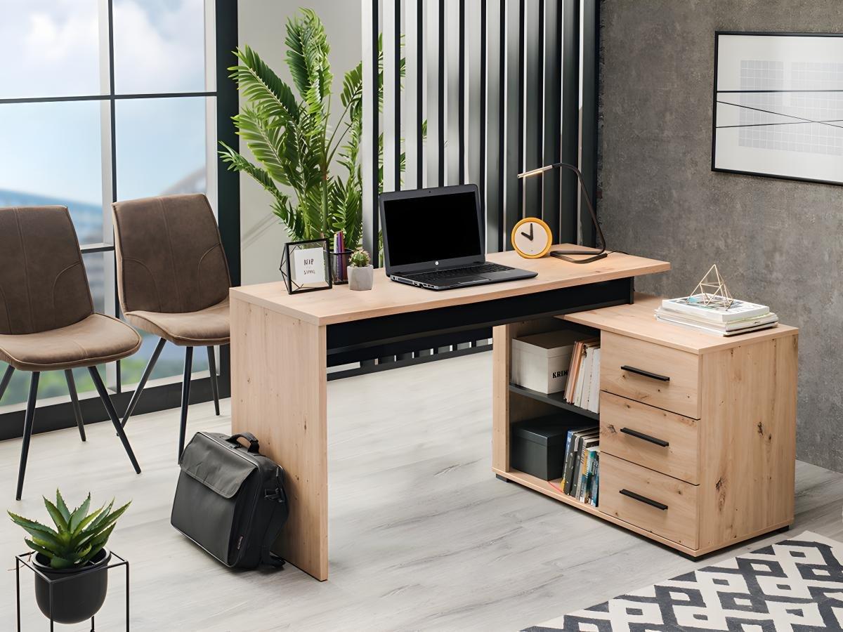 Vente-unique Bureau d'angle DEVEN avec rangements 3 tiroirs  Chêne  