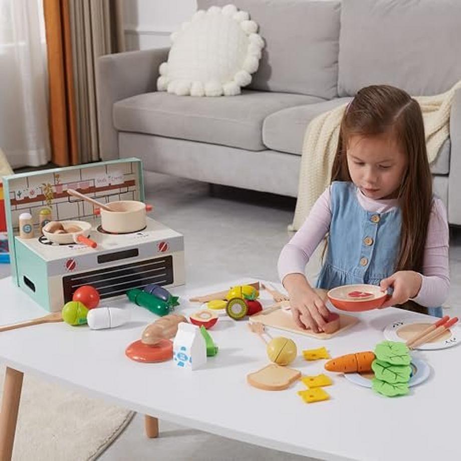 Activity-board  Kinderküche Zubehör Holzspielküche Zubehör, 78 Stück Rollenspiel Kochspielzeug 
