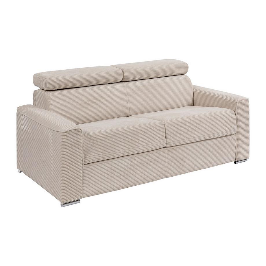 Vente-unique Canapé 4 places convertible express en velours côtelé beige - Couchage 160 cm - Matelas 22 cm mémoire de forme - VIZIR  