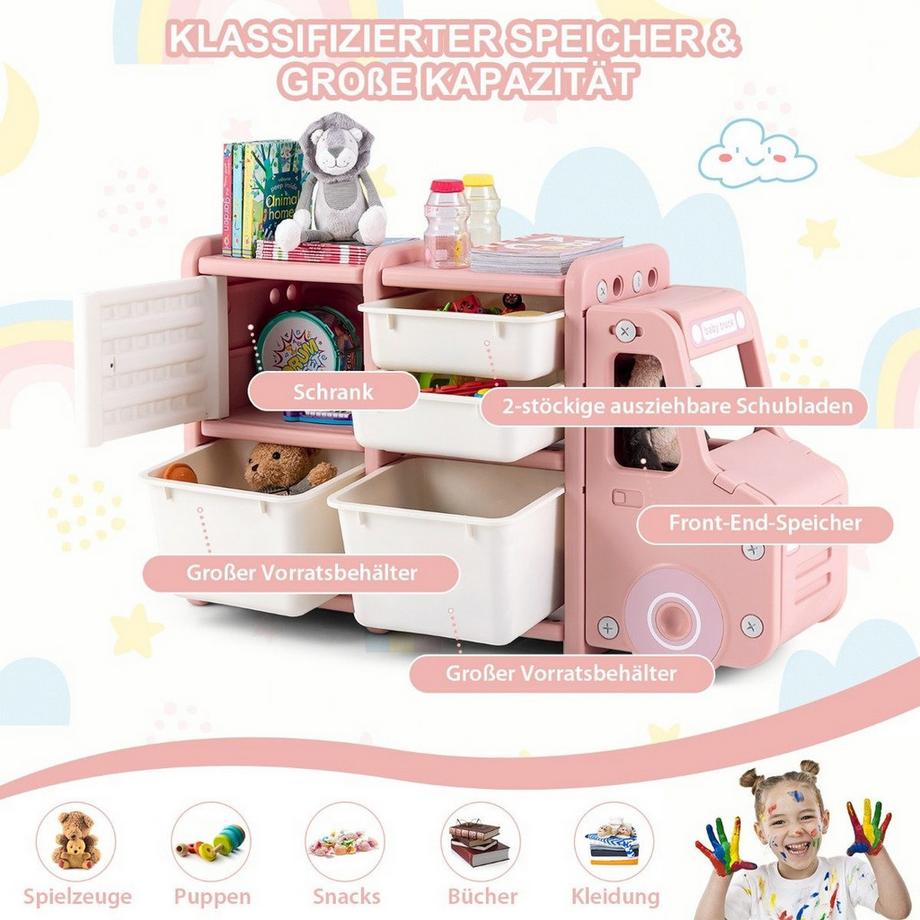 B2X Scaffale per giocattoli Scaffale per bambini a 2 livelli con cassetti e contenitori  