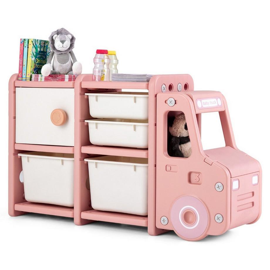 Scaffale per giocattoli Scaffale per bambini a 2 livelli con cassetti e contenitori